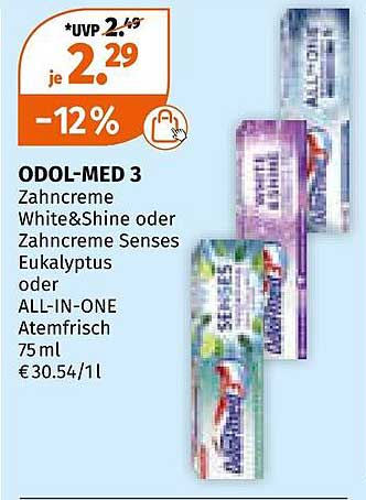 ODOL-MED 3 Zahnpasta White&Shine oder Senses Eukalyptus 75 ml