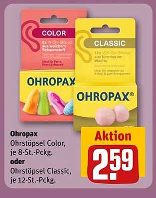 Ohropax Ohrstöpsel Color oder Classic, je 8-St.-Pckg. oder 12-St.-Pckg.