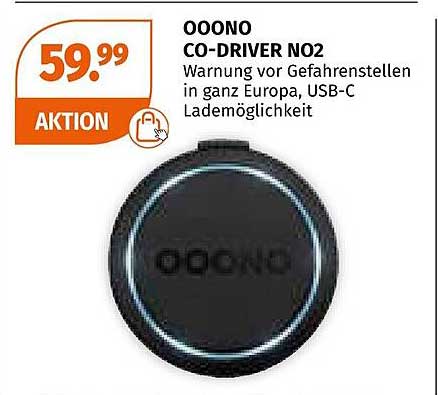 OOONO CO-DRIVER NO2 - Warnung vor Gefahrenstellen in ganz Europa, USB-C Lademöglichkeit