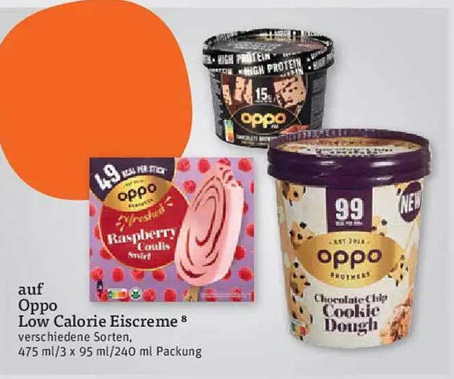 Oppo Low Calorie Eiscreme 8 verschiedene Sorten, 475 ml/3 x 95 ml/240 ml Packung