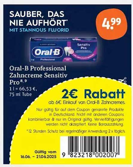 Oral-B Professional Zahnpasta Sensitiv Pro 75 ml für nur 4,99 €