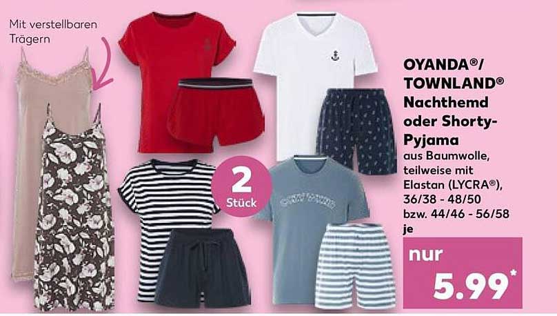 OYANDA®/TOWNLAND® Nachthemd oder Shorty-Pyjama - 2 Stück
