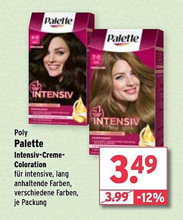 Palette Intensiv-Creme-Coloration für intensive, langhaltende Farben