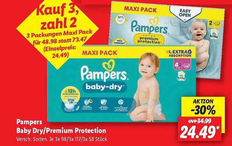 Pampers Baby Dry/Premium Protection Maxi Pack – Kauf 3, zahl 2