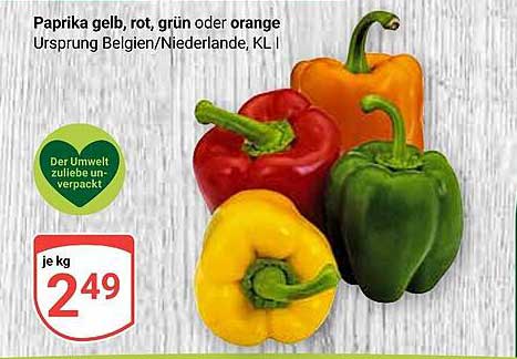 Paprika gelb, rot, grün oder orange - je kg