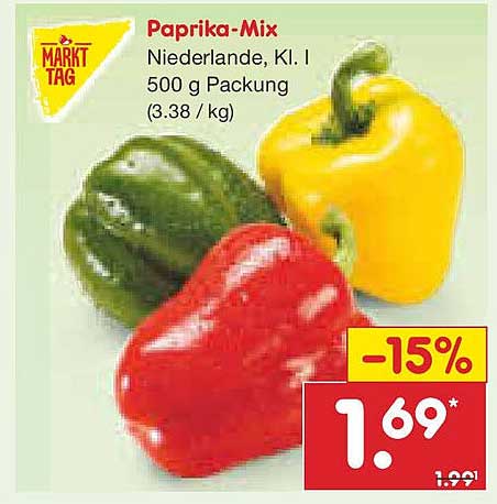 Paprika-Mix - Niederlande, Kl. I, 500 g Packung