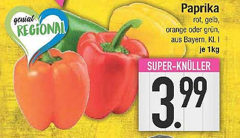 Paprika rot, gelb, orange oder grün, aus Bayern, Kl. I je 1 kg