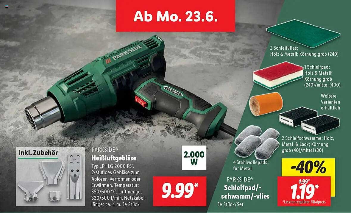 PARKSIDE Heißluftgebläse PHLG 2000 F5* inkl. Zubehör