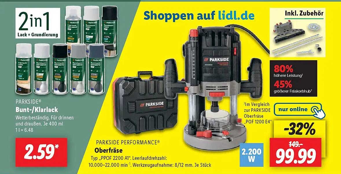 PARKSIDE Oberfräse POF 2200 A1 inkl. Zubehör