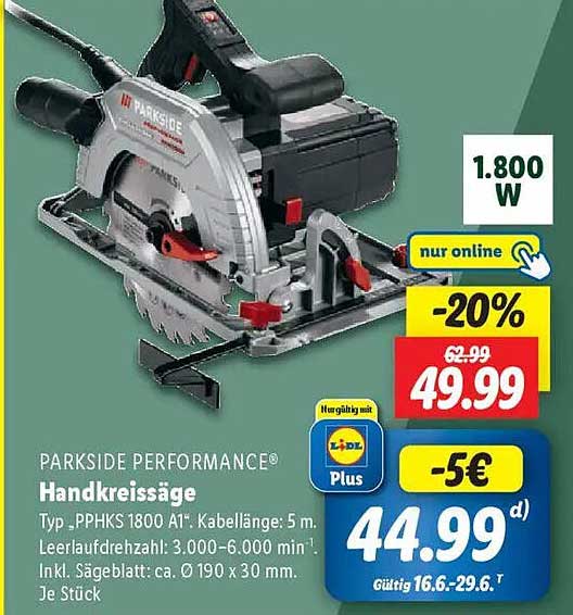 PARKSIDE PERFORMANCE® Handkreissäge PPHKS 1800 A1