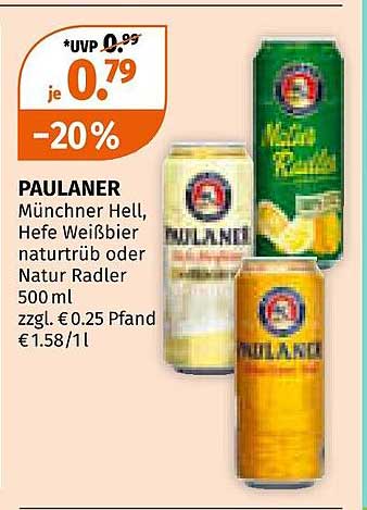 PAULANER Münchner Hell, Hefe Weißbier naturtrüb oder Natur Radler 500 ml