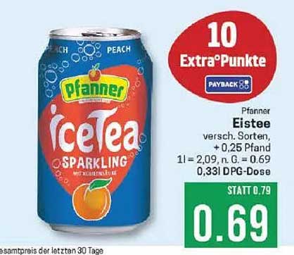 Pfanner Eistee Sparkling, verschiedene Sorten, 0,33l Dose