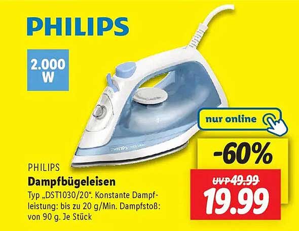 PHILIPS Dampfbügeleisen Typ „DST1030/20“