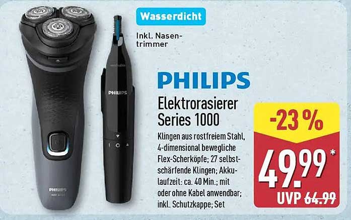 PHILIPS Elektrorasierer Series 1000 inkl. Nasen-Trimmer