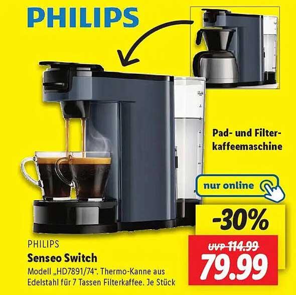 Philips Senseo Switch HD7891/74: Pad- und Filterkaffeemaschine