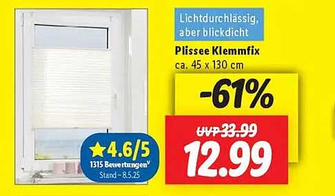 Plissee Klemmfix 45 x 130 cm