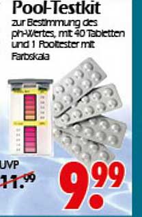 Pool-Testkit zur Bestimmung des pH-Wertes, mit 40 Tabletten und 1 Pooltester mit Farbskala