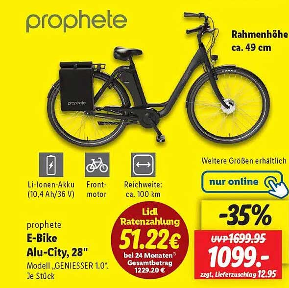 prophete E-Bike Alu-City, 28" - Modell „GENIESSER 1.0“