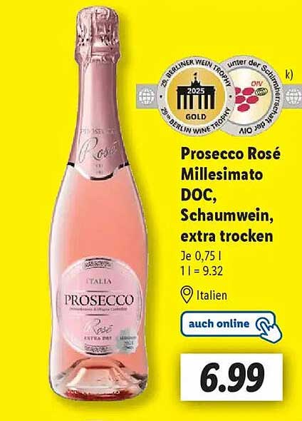 Prosecco Rosé Millesimato DOC, Schaumwein, extra trocken, 0,75 l