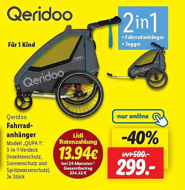 Qeridoo Fahrradanhänger Modell „QUPA 1“ 2-in-1