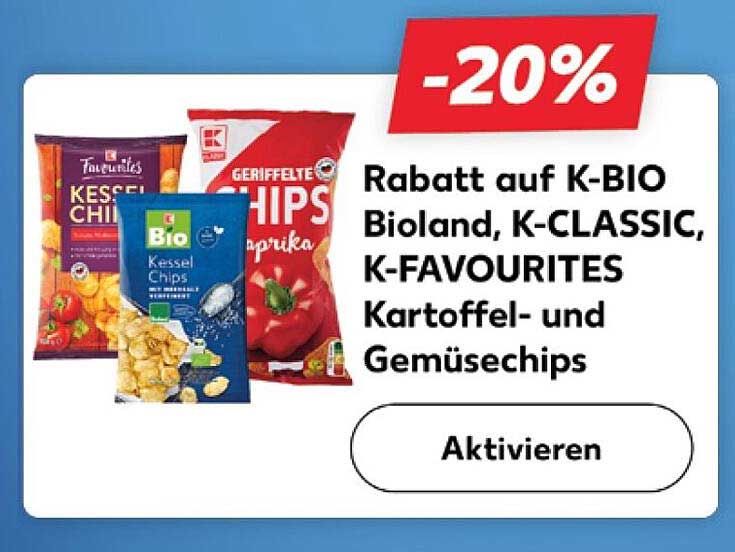 Rabatt auf K-BIO Bioland, K-CLASSIC, K-FAVOURITES Kartoffel- und Gemüsechips