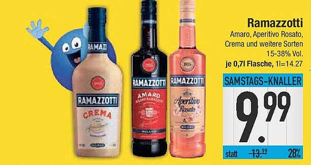 Ramazzotti Amaro, Aperitivo Rosato, Crema und weitere Sorten – 0,7l Flasche