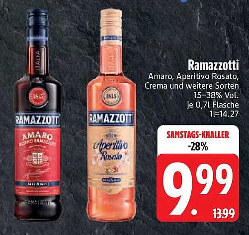 Ramazzotti Amaro, Aperitivo Rosato, Crema und weitere Sorten