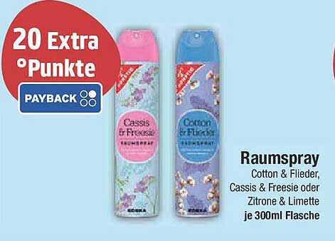 Raumspray Cotton & Flieder, Cassis & Freesie oder Zitrone & Limette je 300ml Flasche