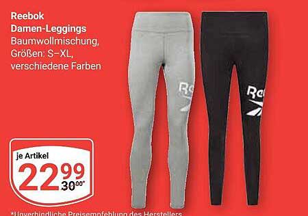 Reebok Damen-Leggings Baumwollmischung, Größen: S-XL, verschiedene Farben