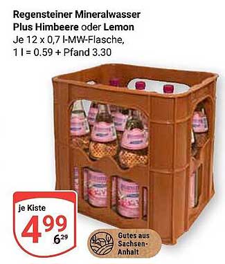Regensteiner Mineralwasser Plus Himbeere oder Lemon