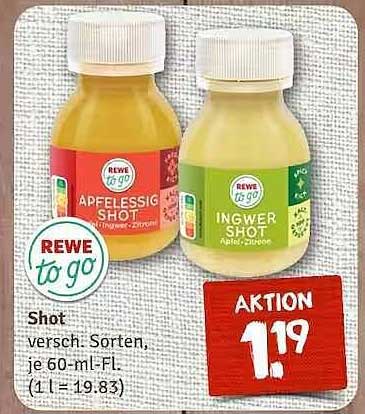 REWE to go Shot - Apfelessig und Ingwer Shot in verschiedenen Sorten