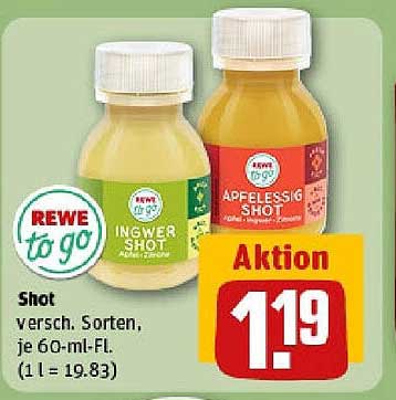 REWE to go Shot – Ingwer und Apfelessig, 60 ml