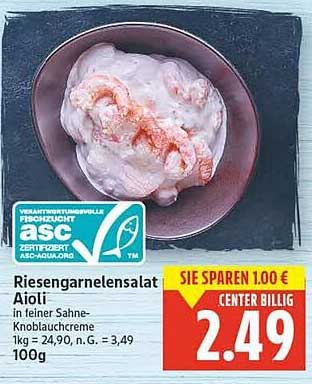 Riesengarnelensalat Aioli in feiner Sahne-Knoblauchcreme
