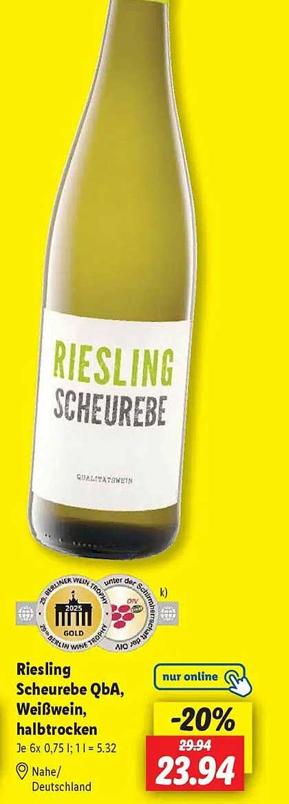Riesling Scheurebe QbA, Weißwein, halbtrocken
