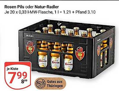 Rosen Pils oder Natur-Radler 20 x 0,33 l