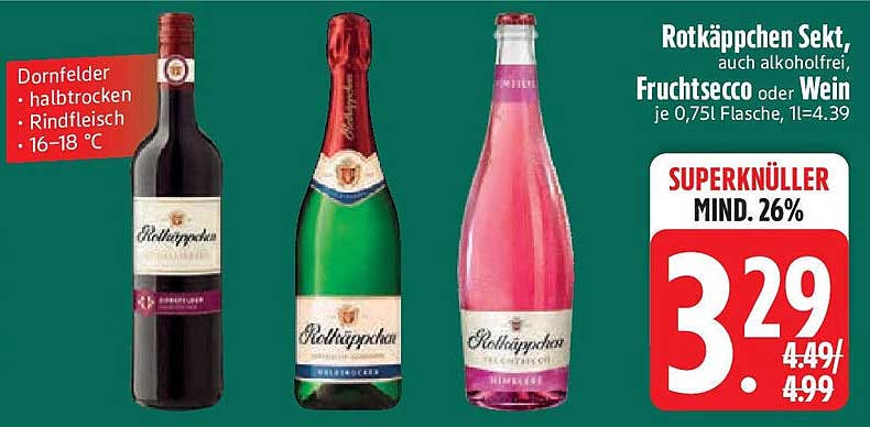 Rotkäppchen Sekt, auch alkoholfrei, Fruchtsecco oder Wein je 0,75L Flasche