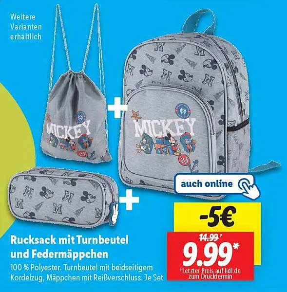 Rucksack mit Turnbeutel und Federmäppchen