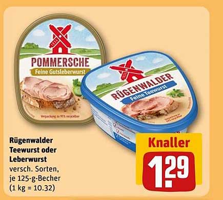 Rügenwalder Teewurst oder Leberwurst 125-g-Becher