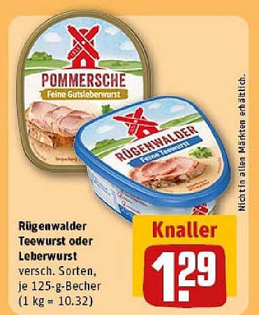 Rügenwalder Teewurst oder Leberwurst 125-g-Becher, verschiedene Sorten