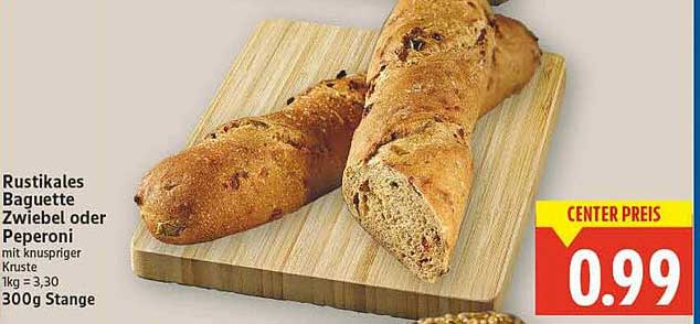 Rustikales Baguette Zwiebel oder Peperoni