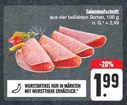 Salamiaufschnitt aus vier beliebten Sorten, 100 g
