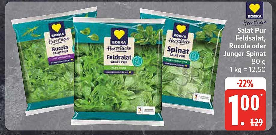 Salat Pur Feldsalat, Rucola oder Jungspinat - 80 g