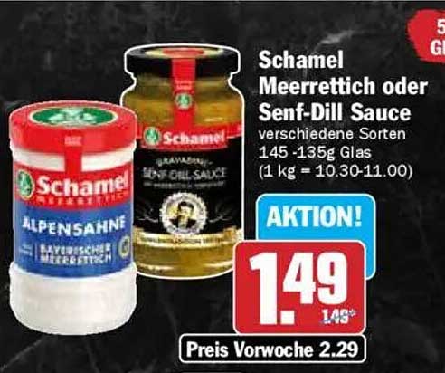 Schamel Meerrettich oder Senf-Dill Sauce 145-135g Glas