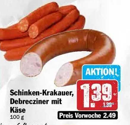 Schinken-Krakauer, Debrecziner mit Käse 100 g