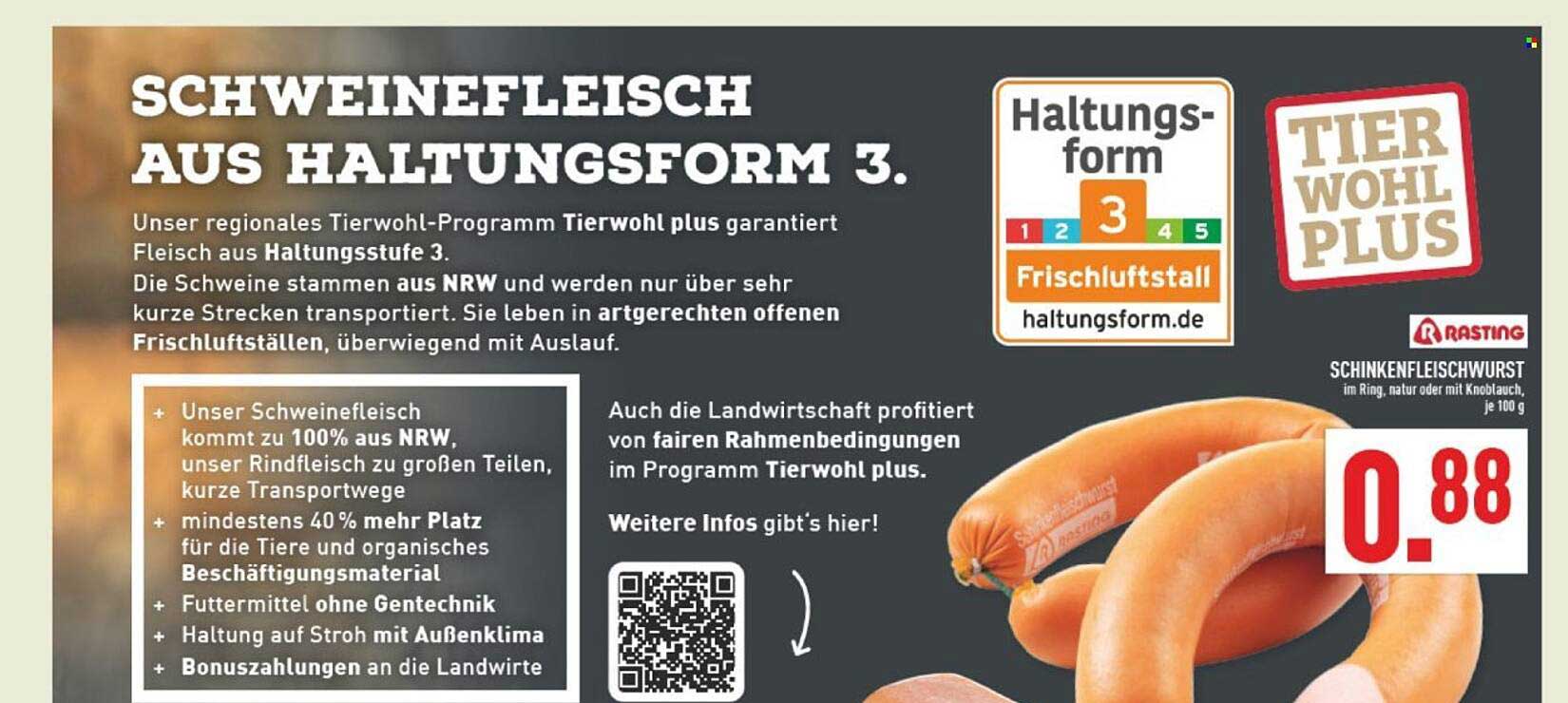 SCHINKENFLEISCHWURST im Ring, natur oder mit Knoblauch, je 100 g