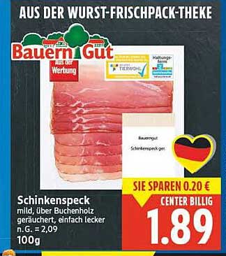 Schinkenspeck - mild, über Buchenholz geräuchert