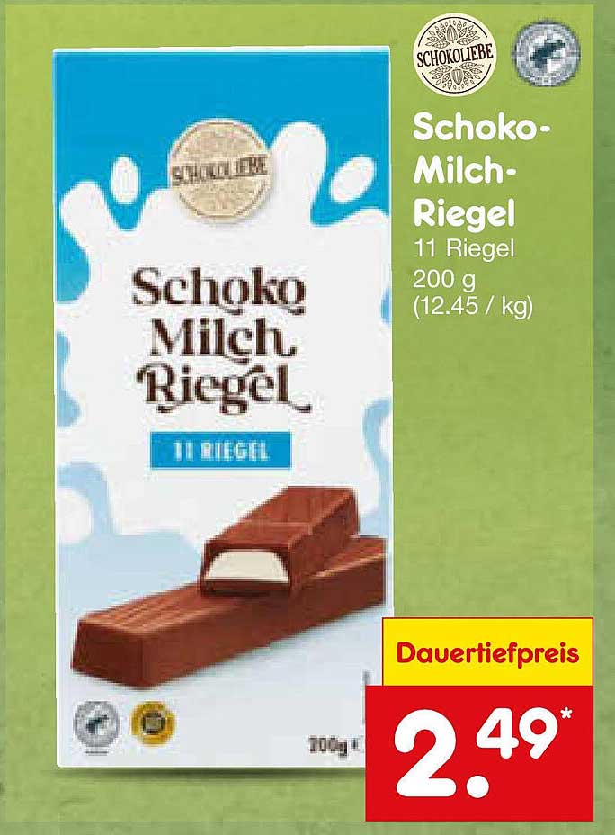 Schoko-Milch-Riegel 11 Riegel 200 g – Dauerpreis 2,49