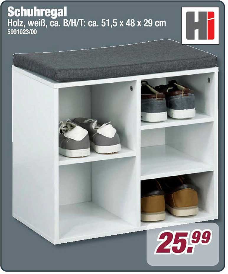 Schuhregal Holz, weiß mit Sitzkissen