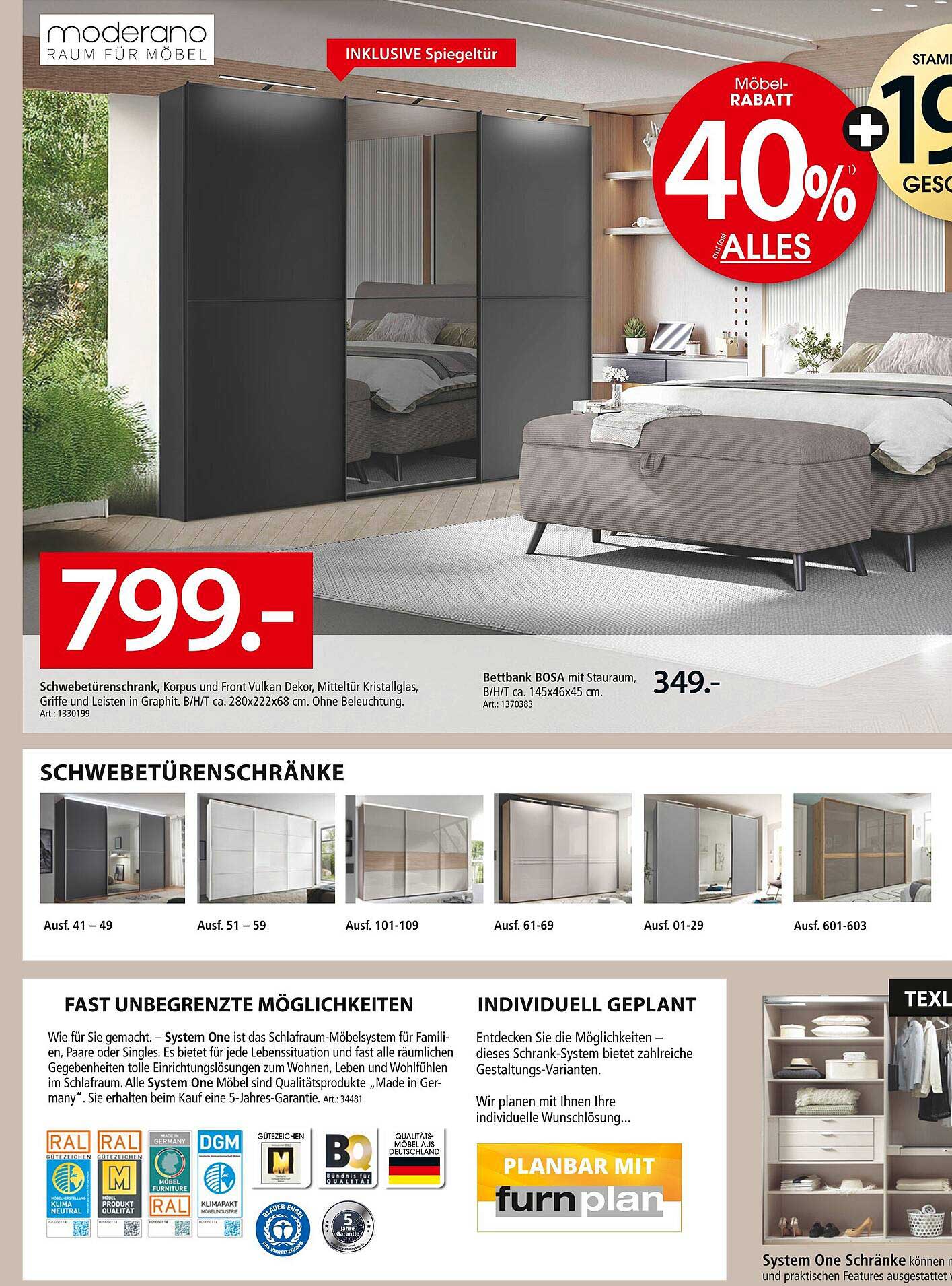 Schwebetürenschrank mit inkludierter Spiegeltür - 40% Rabatt