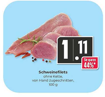 Schweinefilets ohne Kette, von Hand zugeschnitten, 100 g
